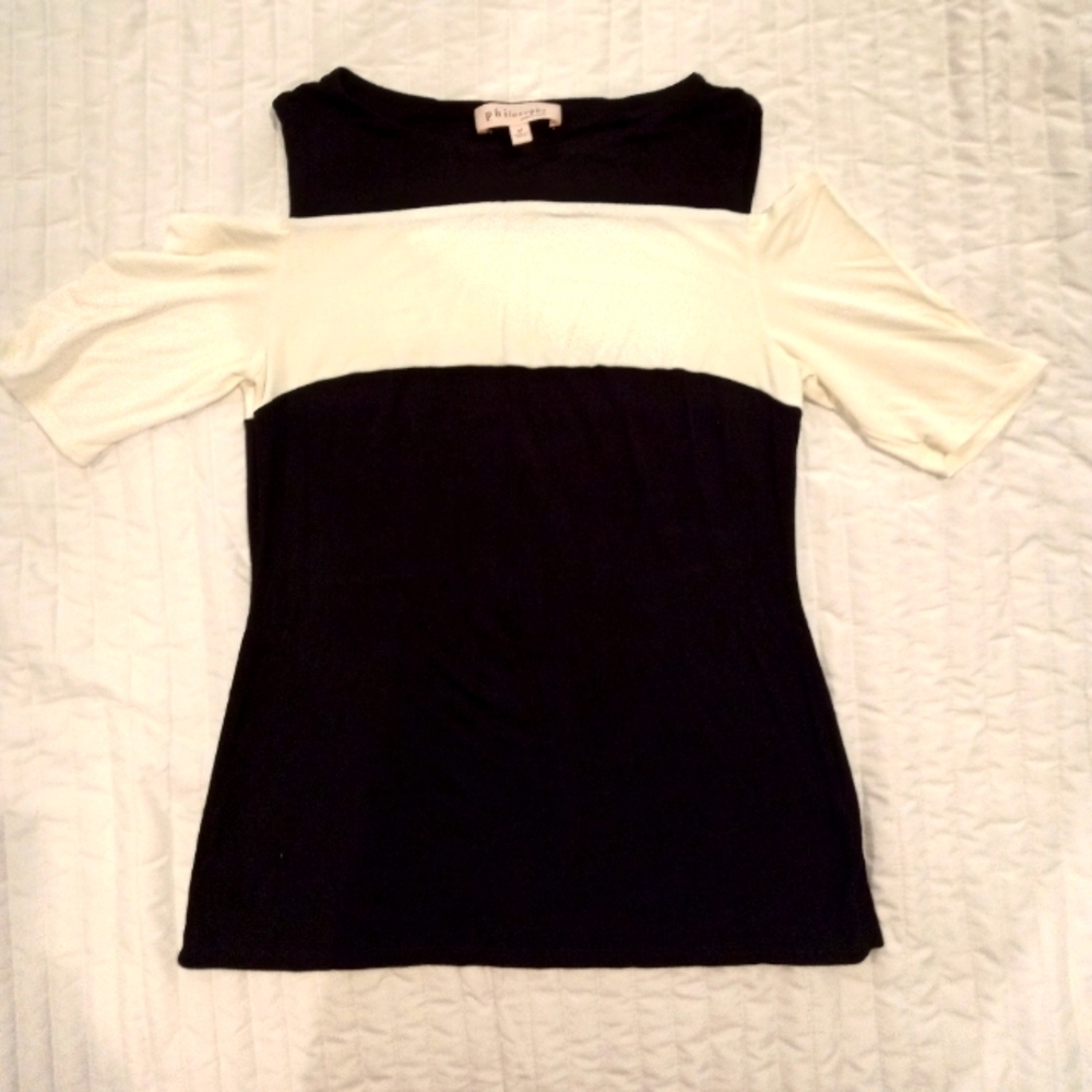 Philosophy black and cream cold shoulder top